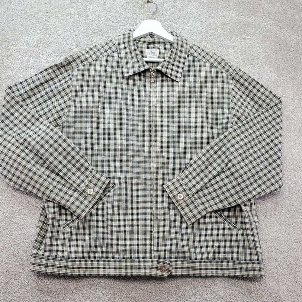 Kikomo Harrington Jacket Women 18W Tan Black Plaid Linen Cotton Full Zip Utility